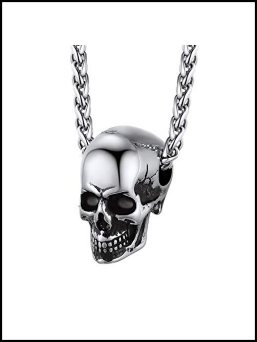 Stainless Steel Skull Necklace 22 Inch Goth Punk Pendant Jewelry